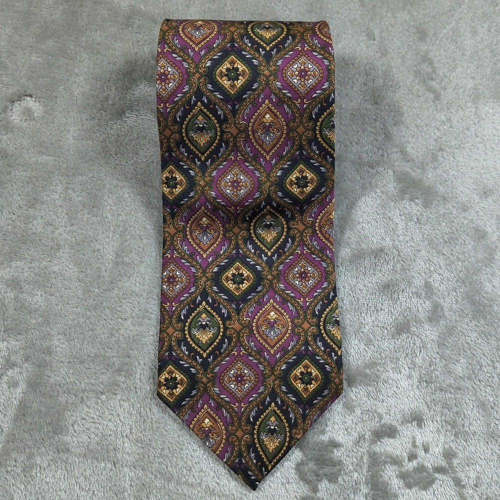 Vintage Christian Dior Monsieur Tie Men 54.5x3.75 Medallion Ogee Floral Silk USA